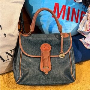 Dooney & Bourke Dark Green Pebbled Leather Satchel with Tan Trim